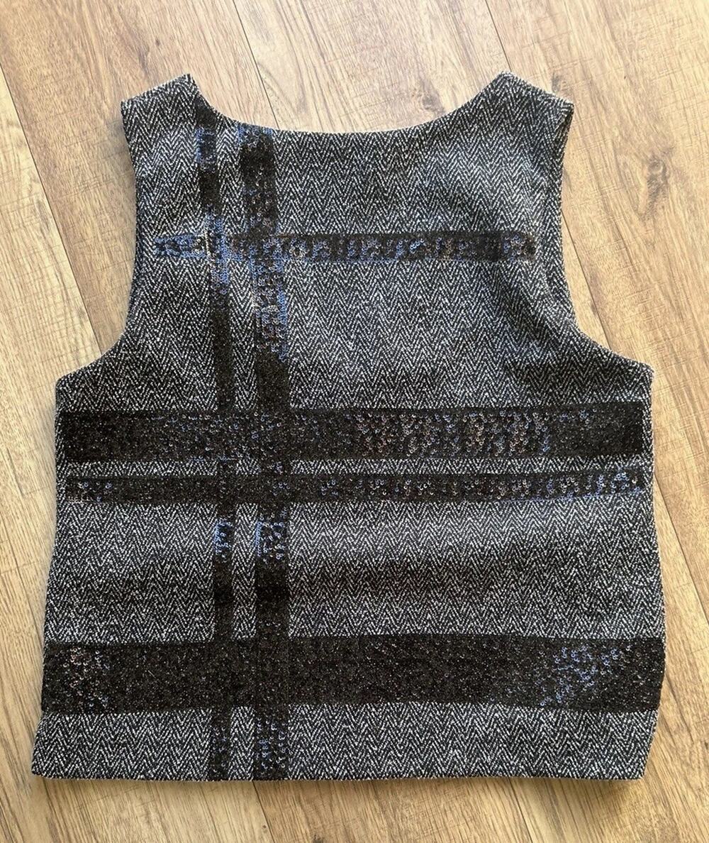 Banana Republic | Gray Black Silver Sequin Herringbone Tank Top Blouse Tweed 10